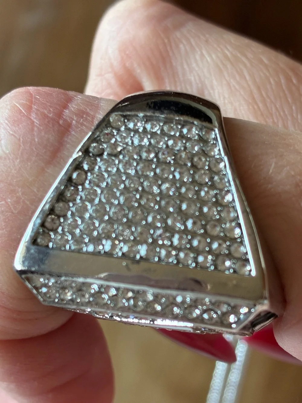 adidas Silver Tone Crystal Logo Ring with White Enamel Accents